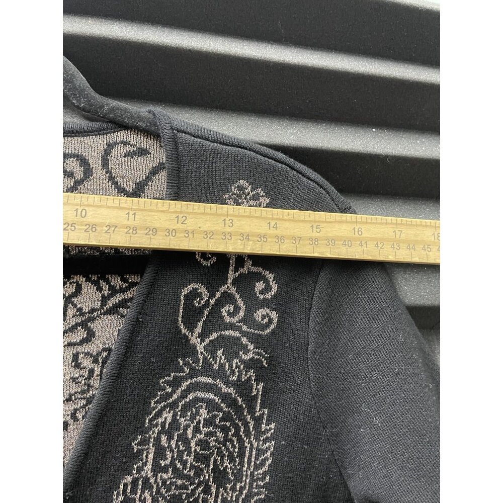 Chico's Size 2P Cardigan Open Sweater Long Beige Black Floral Shiny Woman - Picture 11 of 16